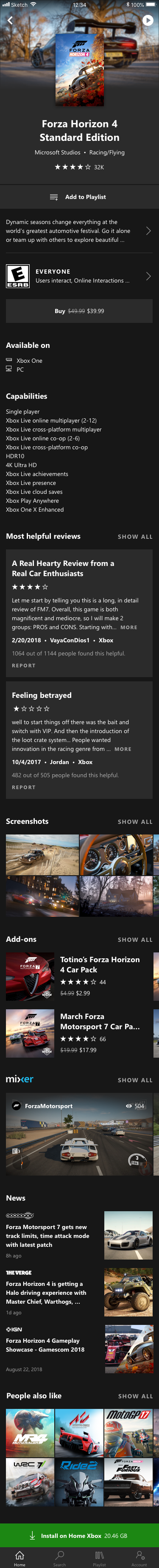 Xbox Game Pass Mobile Home scroll