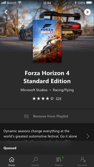 Xbox Game Pass Mobile Detail Page state