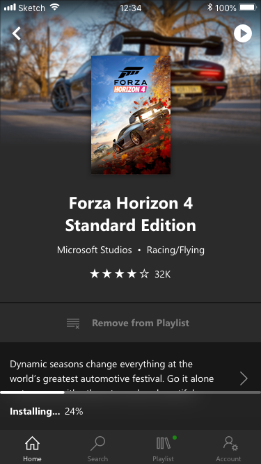 Xbox Game Pass Mobile Detail Page state